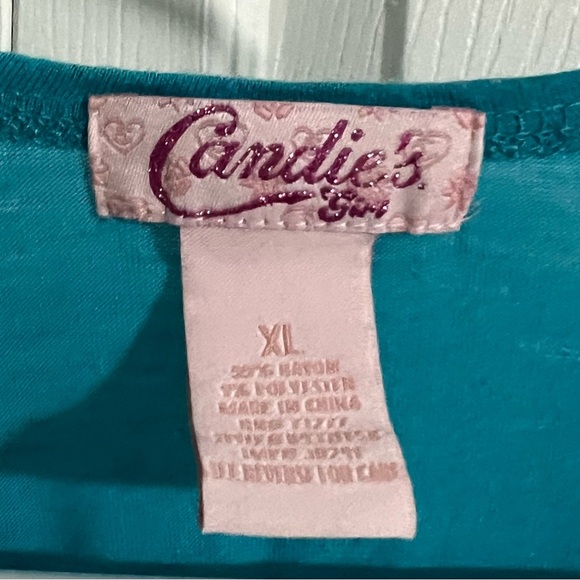 Girls Candies Size XL Peacock Blue Knit Top White Lace Appliqué Elastic Waist - Picture 3 of 4